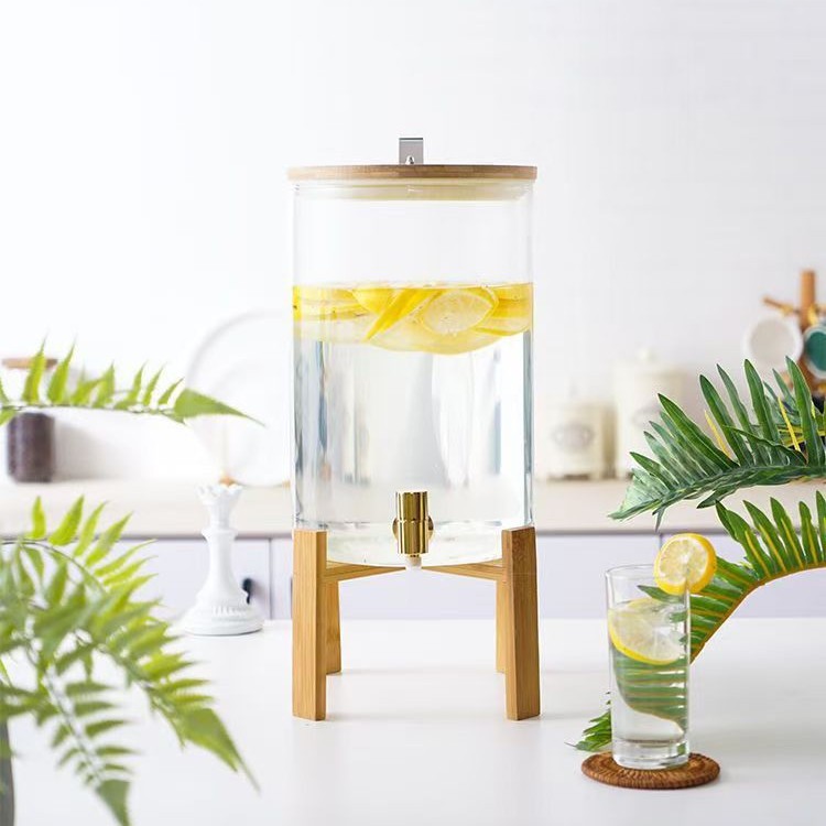 Gran capacidad de barril de bebida de vidrio para cafetería casera con grifos de frutas de té fermentado barril de agua fría resistente a altas temperaturas