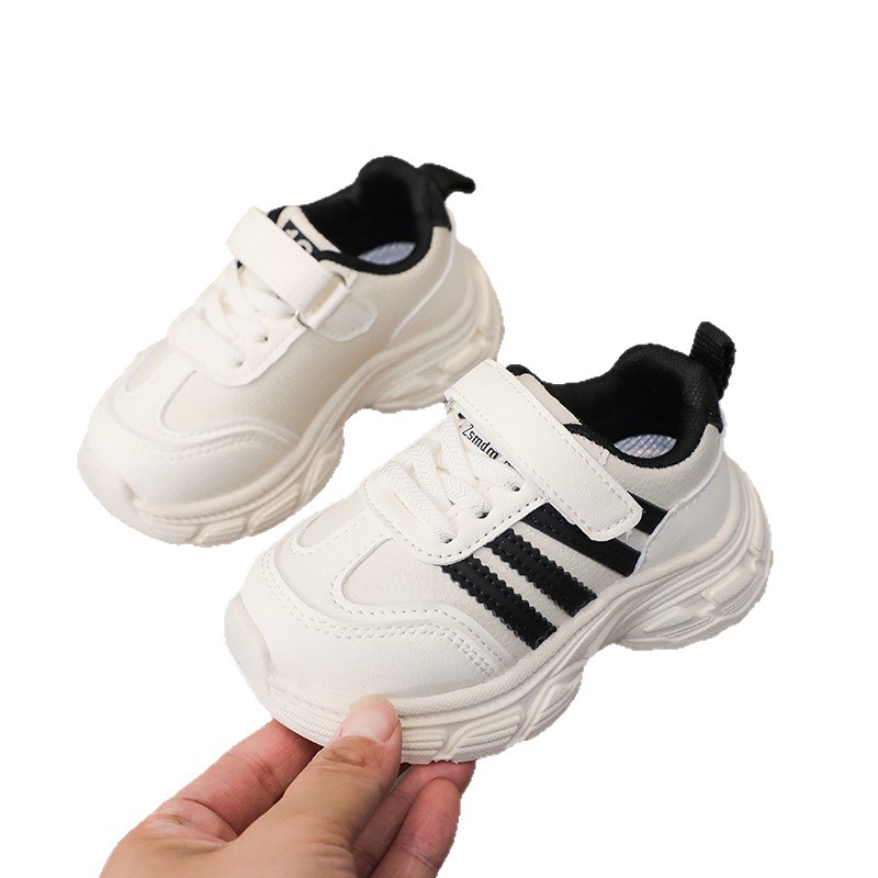 Chaussures en cuir épais pour enfants, style baskets blanches à semelle souple, pour filles de 1 à 6 ans et garçons, collection printemps_voghion.com