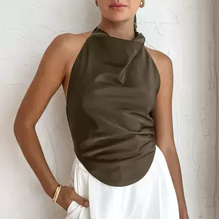 Women's Fashion Casual Solid Color Spaghetti-strap Camisole Top - Green - View 1