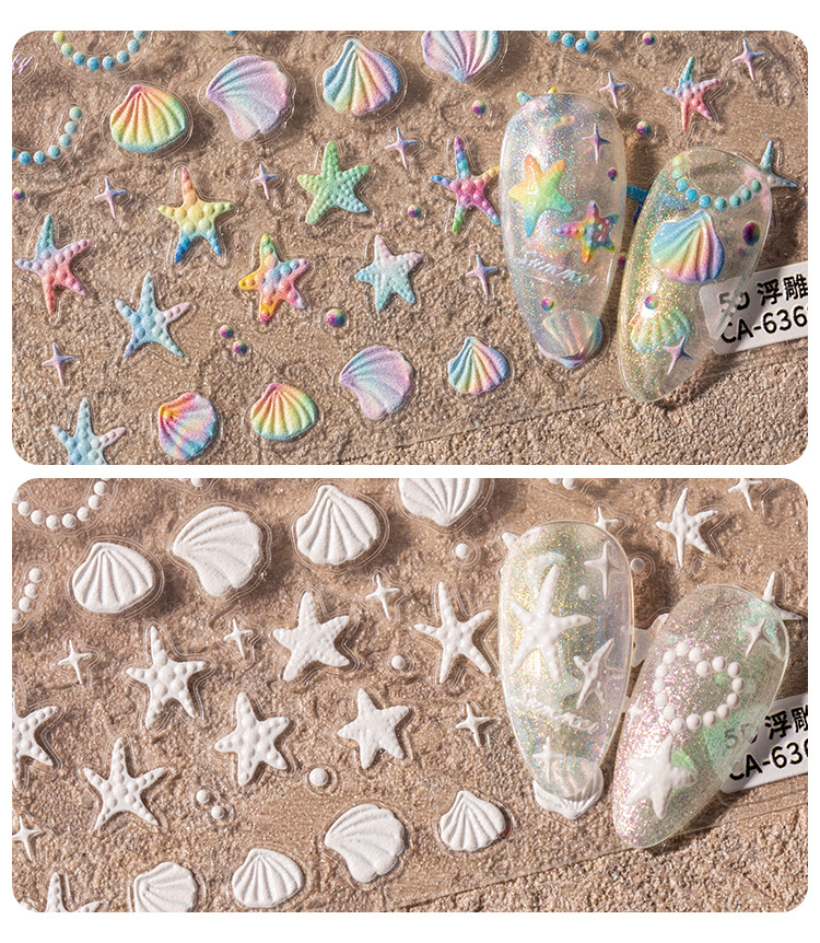 13g Weight Nail Patches Nail Supplies 5D Embossed Stereo Nails Nail Sticker Paper Color Gradient XINGX Shell Starfish Pearl Necklace Nail Sticker Decoration