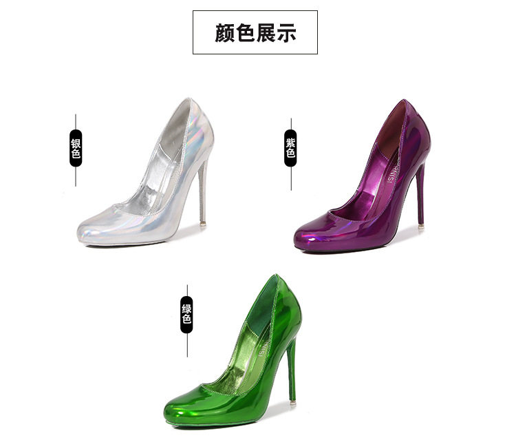 Giày cao gót nữ mũi tròn miệng nông gót nhọn thanh lịch cho nữ công sở, MC, người mẫu — Tím, bạc, màu xanh hoàng gia, màu xanh lá cây chi tiết 5