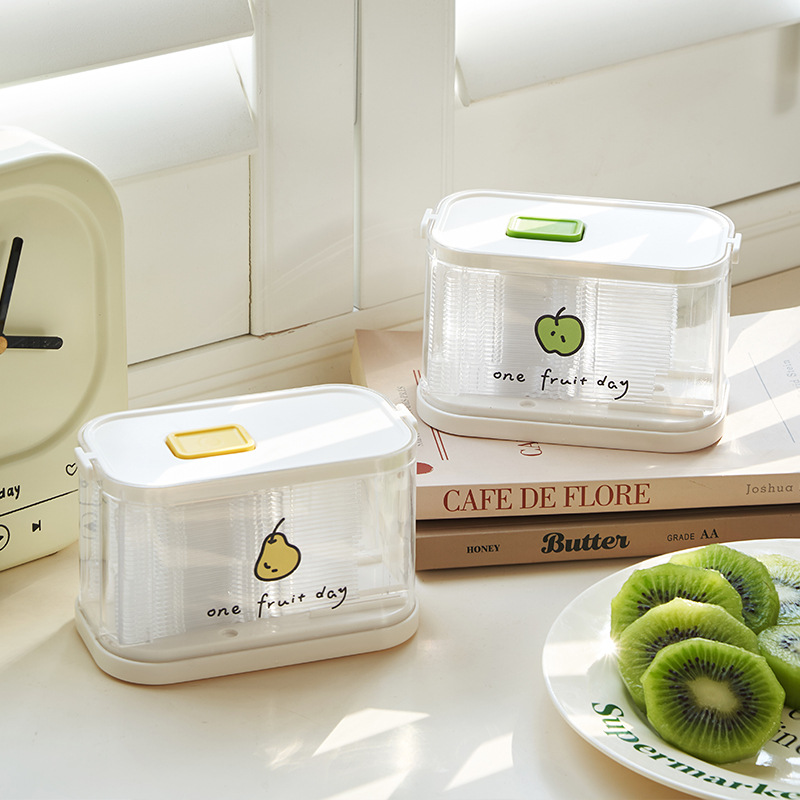 Caja de almacenamiento de tenedor de fruta tipo prensa, sensación de alta calidad, lujo ligero, grado alimenticio, hogar portátil, gran capacidad, tenedor pequeño desechable