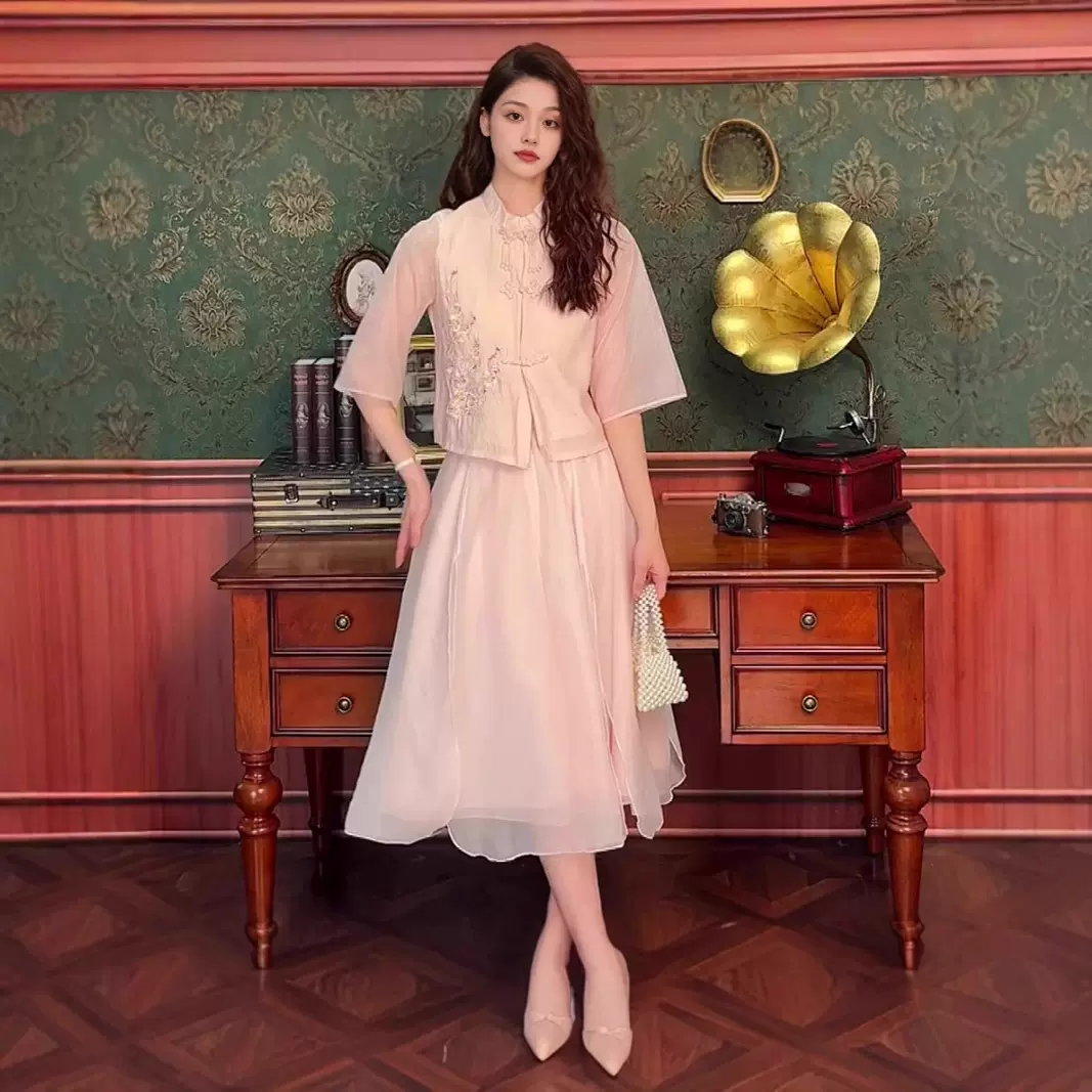 新中式穿搭国风禅意茶服女春夏季改良汉服一整套装裙新款