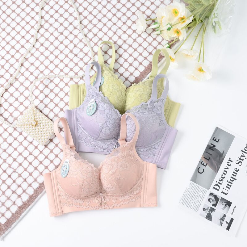 Soft Gathering Non-steel Ring Negative Ion Temperature-changing Cup Bra B Cup Medium Thin Sexy Lace Adjustable Underwear