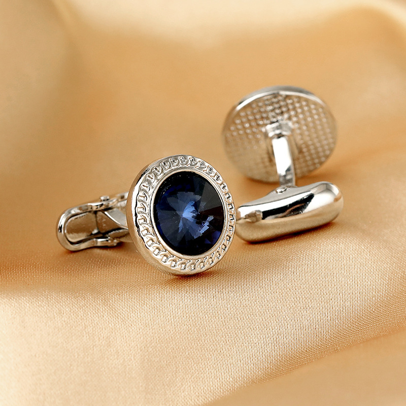 Gemelli da polso rotondi oro con zircone per camicia da uomo_voghion.com