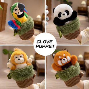 Cute Hand Puppet Red Panda Doll Parrot Plush Toy Monkey Table Companion Doll Green Plant Kidsren's Girl Birthday Gift