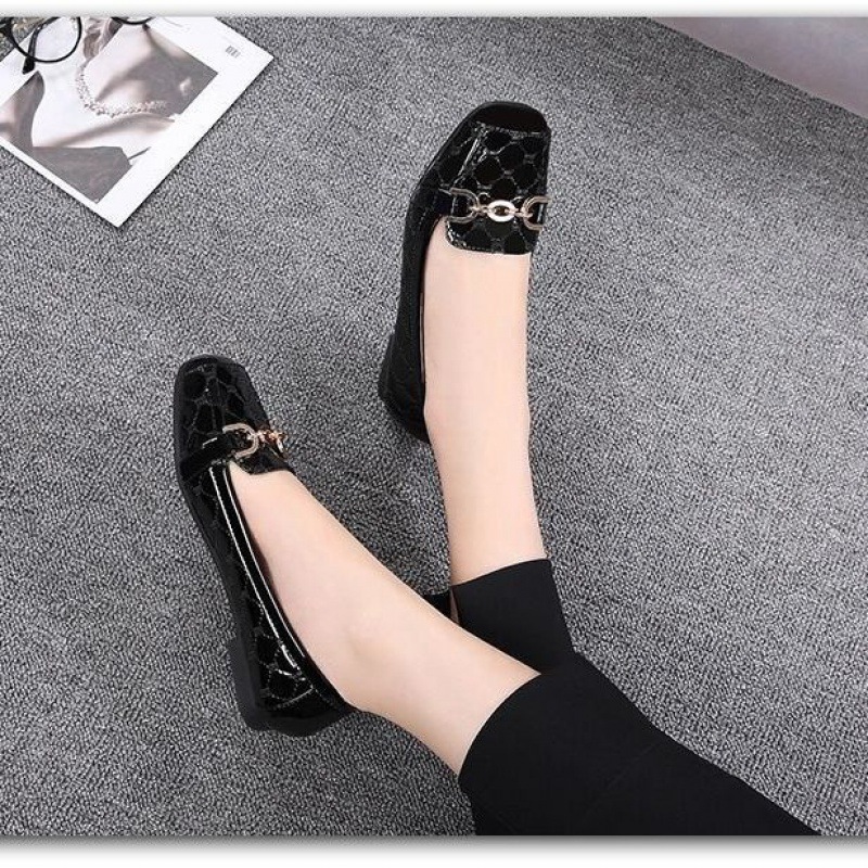 Women's Leather Ballet Flats Square Toe Soft Sole Moccasin Loafers_voghion.com