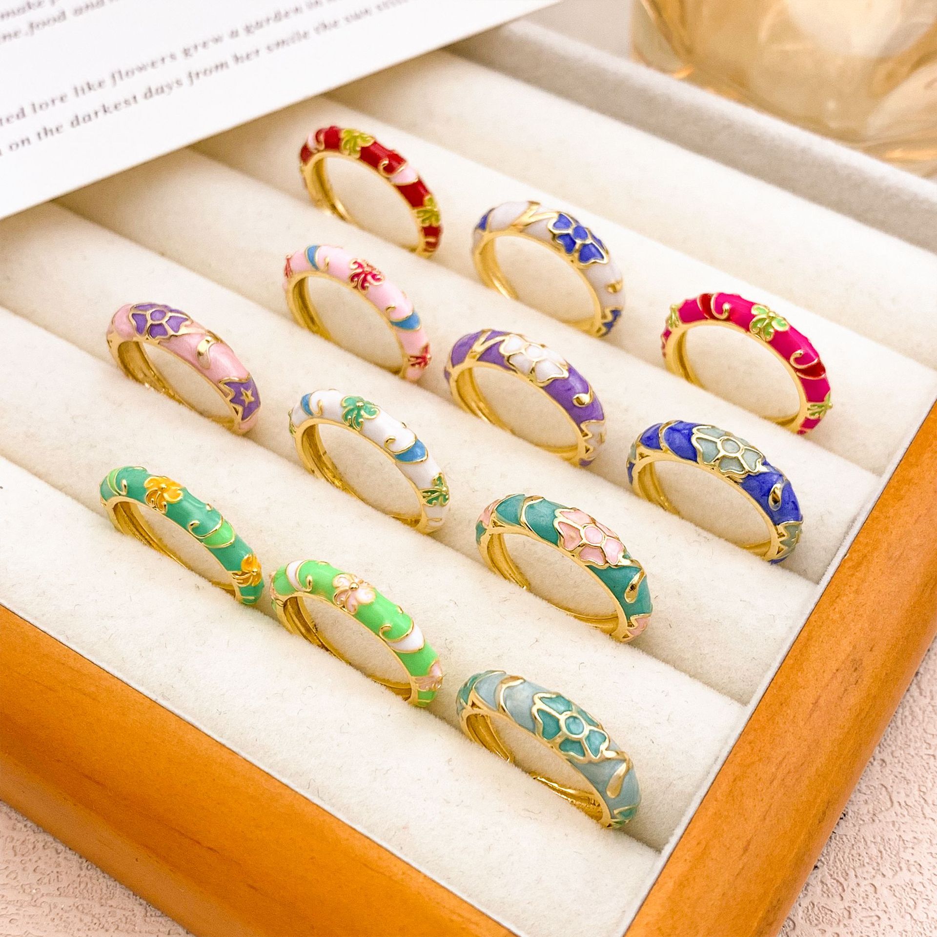 戒指国风景泰蓝戒指小众高级感滴油彩色花朵戒指女不掉色热卖配饰