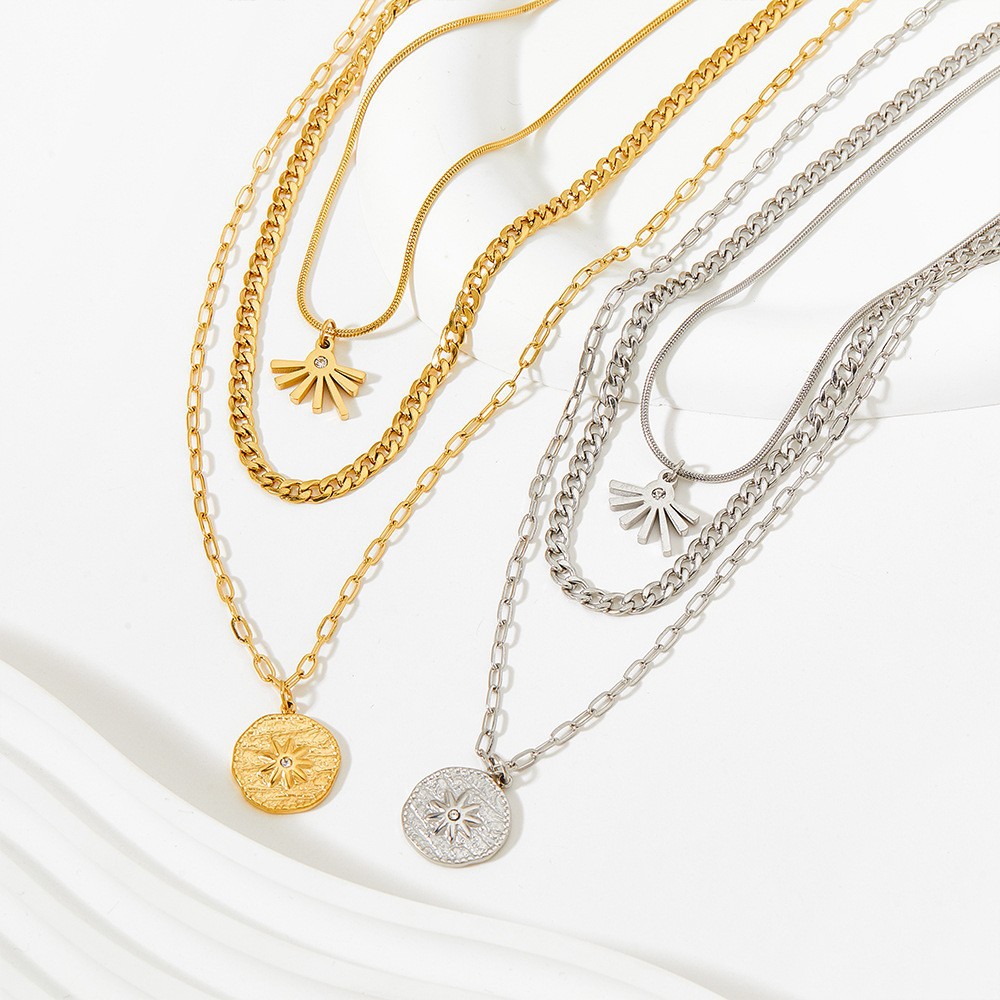 Real Gold Plated Plating Material 304 Stainless Steel Pendant Material Fashion Flower Stainless Steel Titanium Steel Plating Inlay Zircon Layered Necklaces 1 Piece