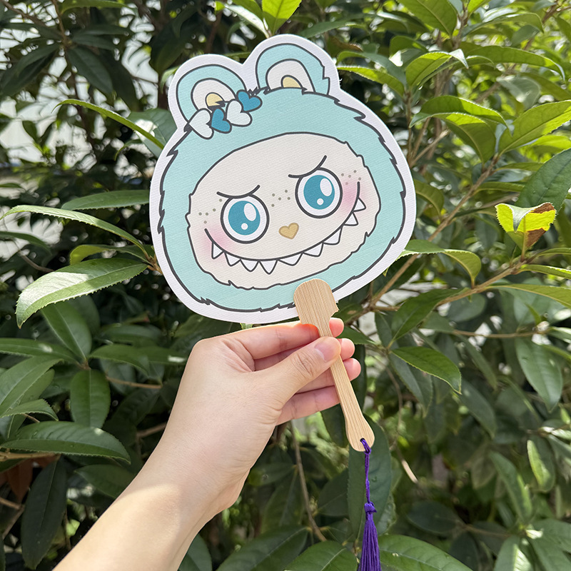 创意团扇卡通LABUBU可爱公仔拉布布扇子手摇扇学生小礼物宣纸团扇|undefined