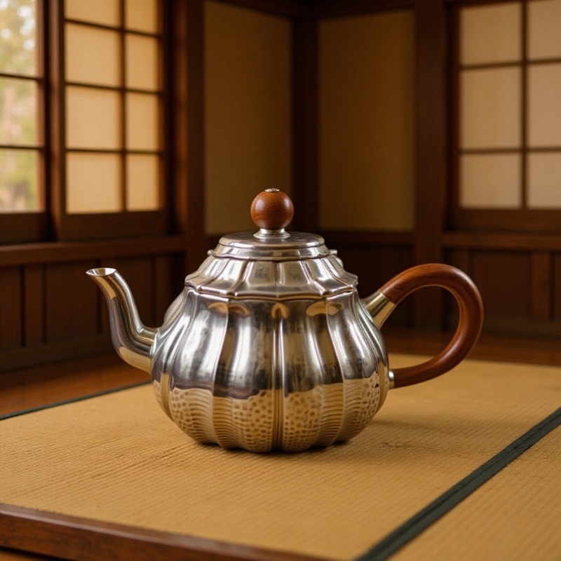 纯银999银壶藏六造花瓣形急须纯手工泡茶壶小日本银茶具功夫茶