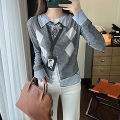 ASBR设计师买手店 元C~假两件打底衫25秋新款趣味3D印花工牌菱格