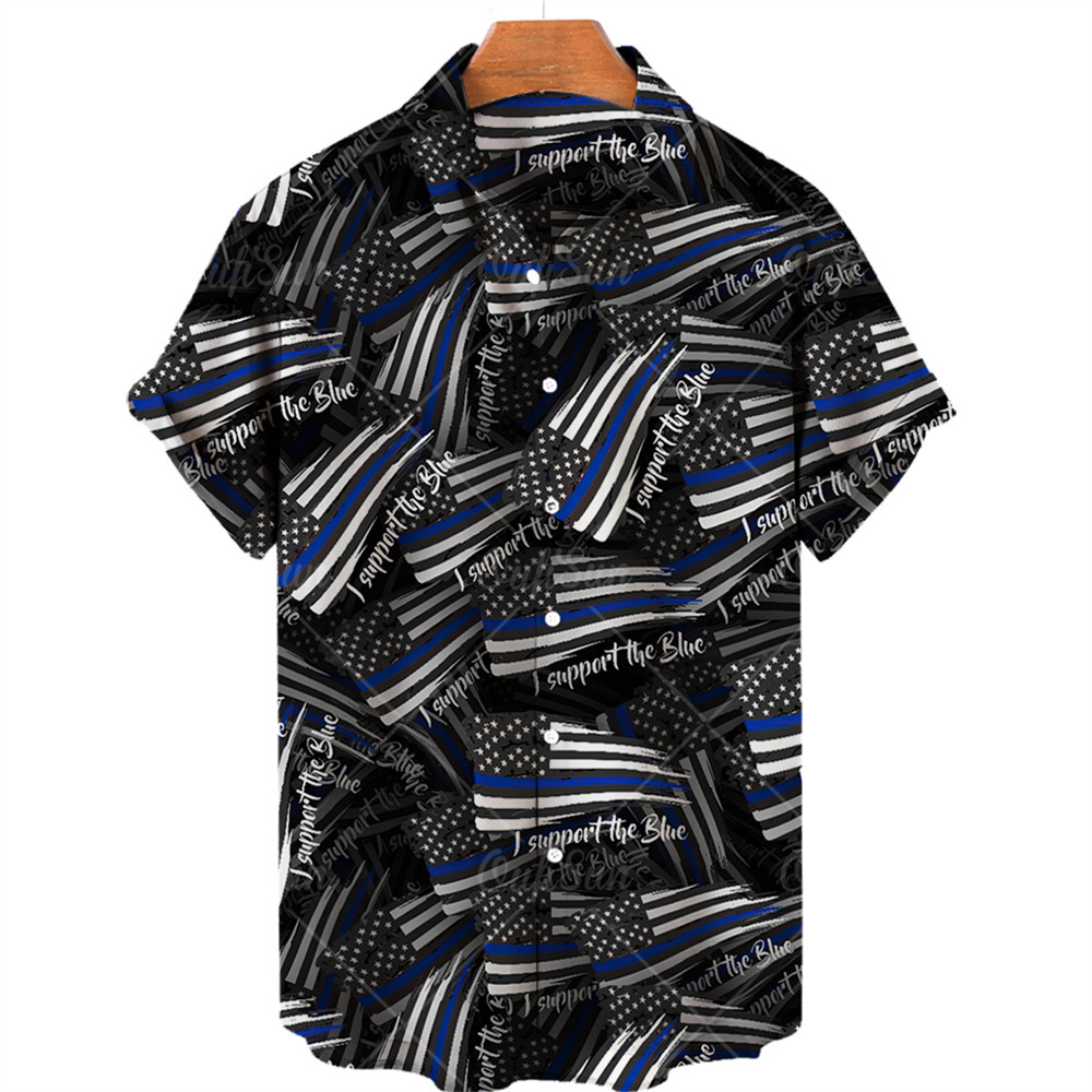 Camisa de estilo nuevo para hombres europeos y americanos transfronterizos bandera estadounidense estampada en 3D Camisa de manga corta de moda de playa de Hawaii