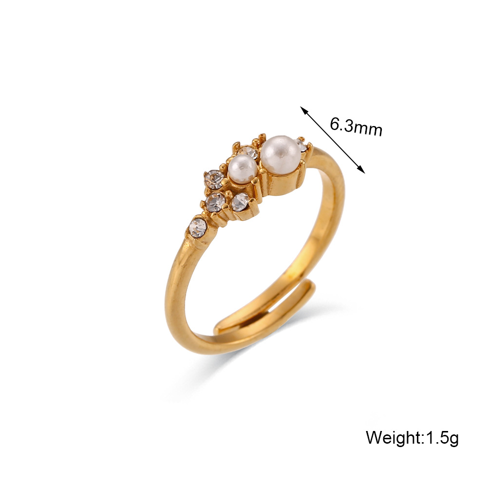 Fashion Geometric Stainless Steel Inlay Artificial Pearls Zircon Open Ring 1 Piece