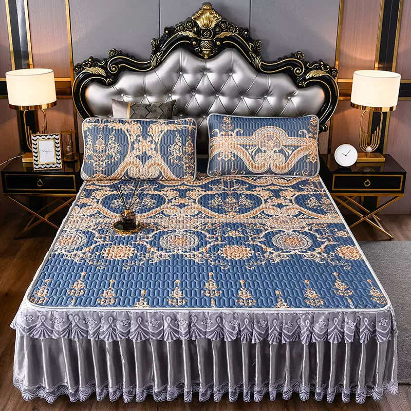 泰国乳胶冰丝凉席床笠款床裙可拆洗三件套凉席夏季单双人乳胶凉席