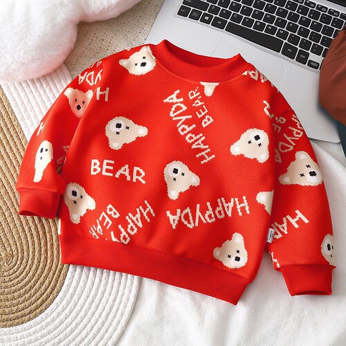 Children's fleece t-shirt autumn and winter boys' thick baby sweater clothes girls' warm guard clothes accessories children's clothing wholesale