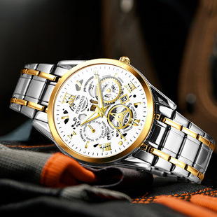 Calendar Brand Trendy High-End Light Luxury Versatile Fully Automatic Quartz Luminous Waterproof Roman Hollow Men's Watch