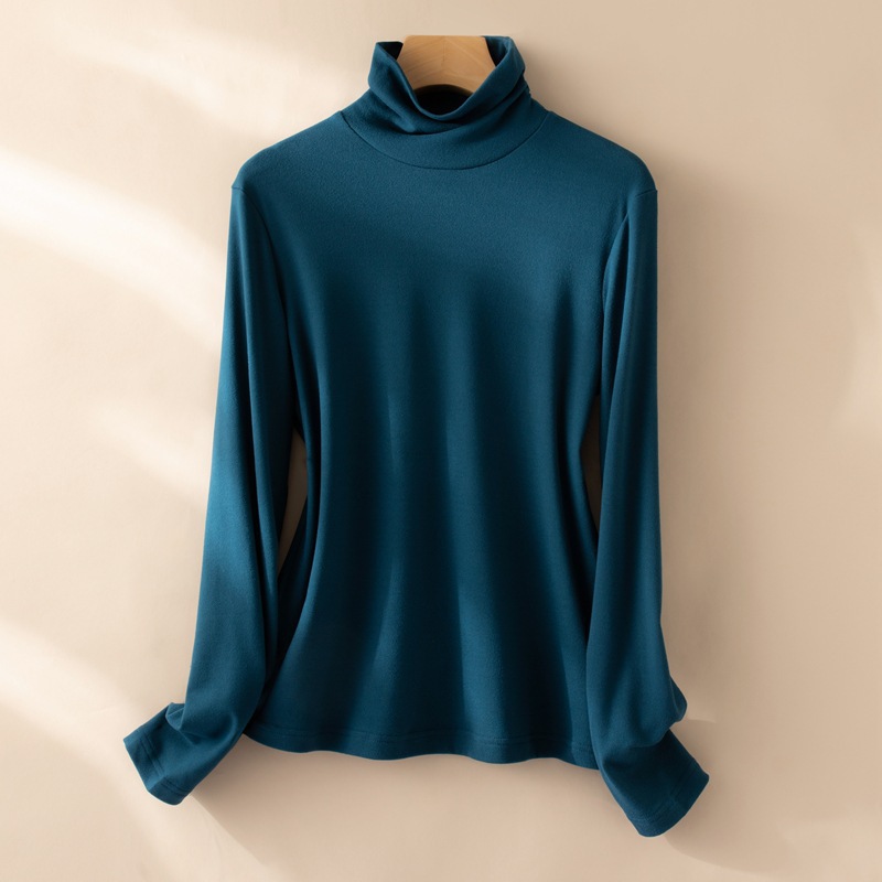 Knitted Base Layer Shirt with Stacked Collar, Long-Sleeve Top for Winter, Skin-Friendly German Velvet, Autumn and Winter Thermal Storage, Double-Sided New Model 2025