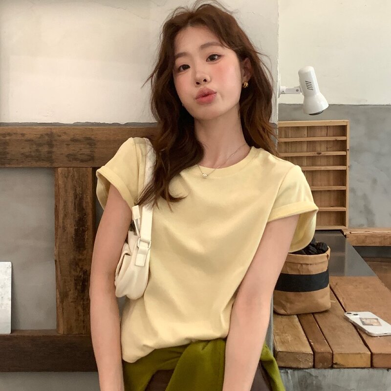 The Limon Lemon Green Tea Short-Sleeved T-Shirt for Women 2026 Spring Round Neck Versatile High-End Elegant Top The Limon Lemon Green Tea Short-Sleeved T-Shirt for Women 2026 Spring Round Neck Versatile High-End Elegant Top