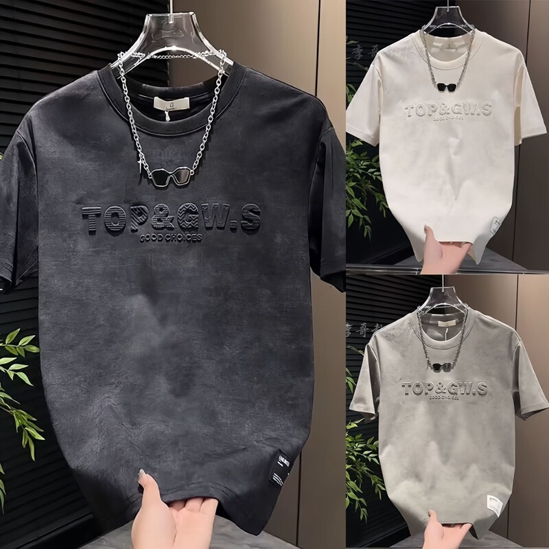 Summer New Men's Letter-Print Slim-Fit Short-Sleeve Top, Fashionable Tie-Dye Round-Neck Versatile Cool Men's Short-Sleeve T-Shirt Summer New Men's Letter-Print Slim-Fit Short-Sleeve Top, Fashionable Tie-Dye Round-Neck Versatile Cool Men's Short-Sleeve T-Shirt