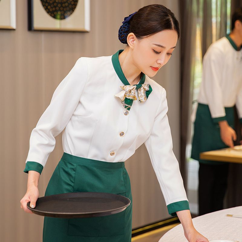 酒店服务员工作服女短袖套装中式餐厅餐饮食堂厨房人员服装