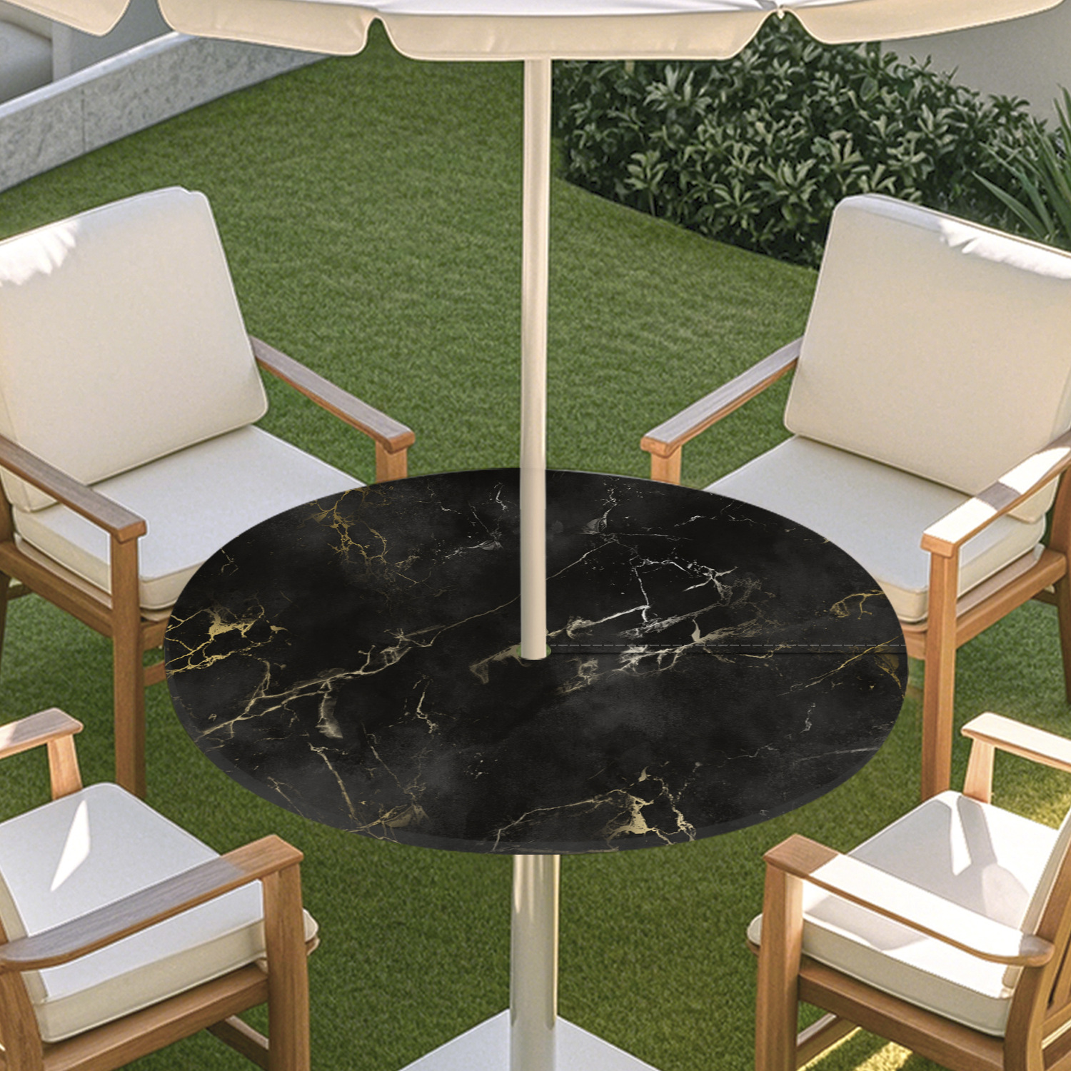 跨境大理石图案拉链桌套防水松紧带桌套户外伞洞桌布tablecloth