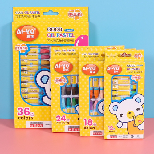 Cartoon color 12-color oil pastels hexagonal painting pens graffiti crayons children's art supplies stationery wholesale