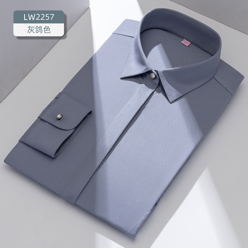 Procesamiento personalizado de puerta cerrada cornisa de fibra de bambú camisa blanca de mangas cortas camisa de trabajo de cuello blanco profesional image 13
