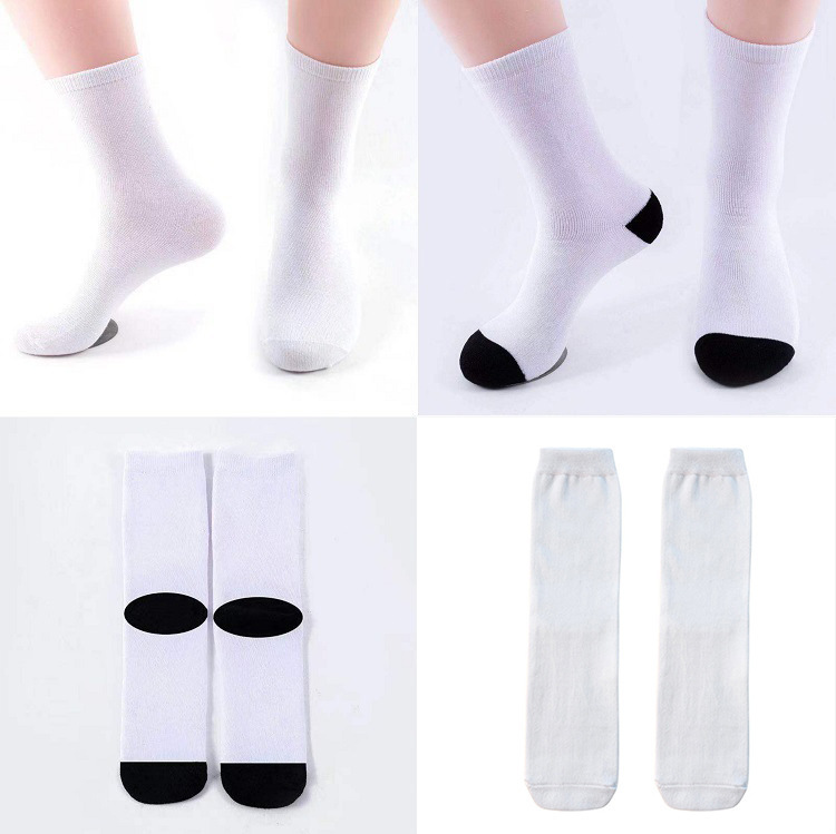 Digital Printing White Embryo Socks Blank Socks Embryo Thermal Sublimation Transfer Medium and Short Cylinder Flat Needle 360 Printing Black Heeled Socks
