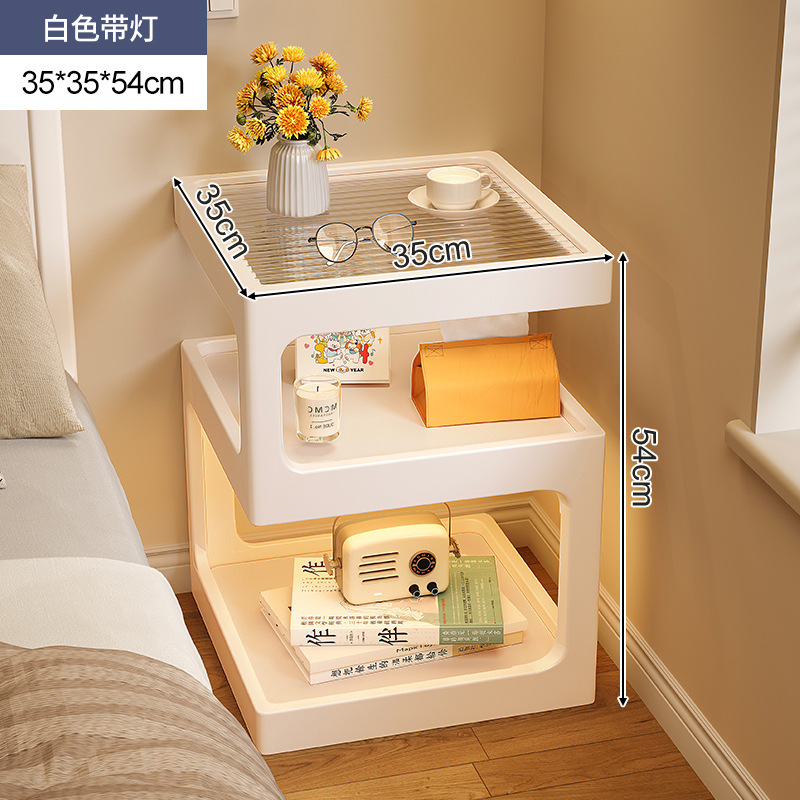 Mesita de noche de madera maciza con lámpara, estante de cabecera, apartamento pequeño moderno y simple, armario de almacenamiento de cabecera muy estrecho creativo