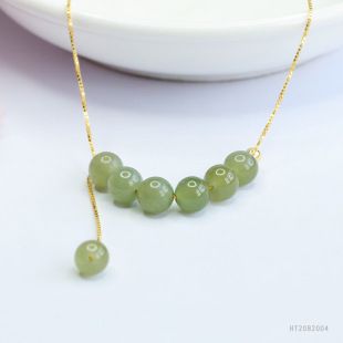 Jianyu S925 silver inlaid natural Hetian jade necklace smile pendant jewelry factory Live supply HT2082004