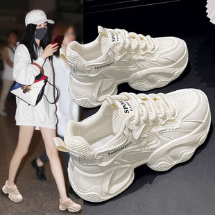 Breathable Mesh Tall Shoes Women's 2025 Summer New Fashionable Casual All-match Thick-soled Running Sports Shoes