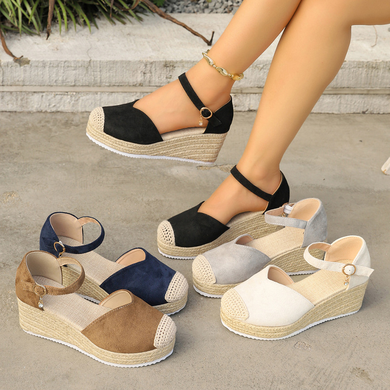 Solid Color Espadrille Lace-Up Wedge Fisherman Shoes for Women, Cross-Strap Sandals for Women, New Casual Women's High-Heeled Sandals Solid Color Espadrille Lace-Up Wedge Fisherman Shoes for Women, Cross-Strap Sandals for Women, New Casual Women's High-Heeled Sandals