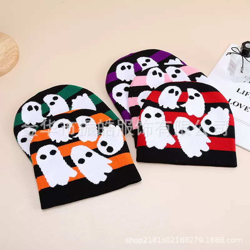 秋冬跨境提花针织帽外贸潮流街头男女成人毛线针织套头帽保暖帽子