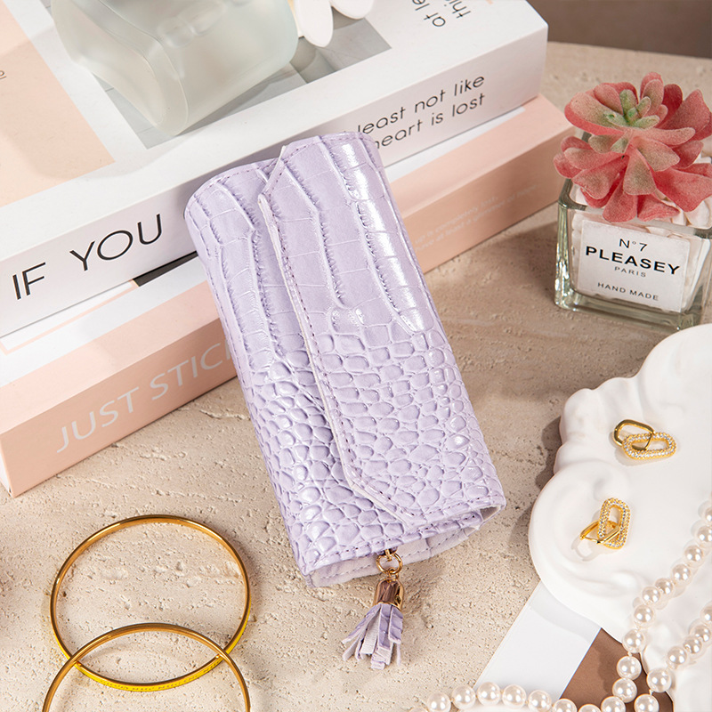 Estuche portátil para guardar joyas, con diseño de cocodrilo, tela de terciopelo, caja para joyas, rollo para joyas, caja de regalo para bodas