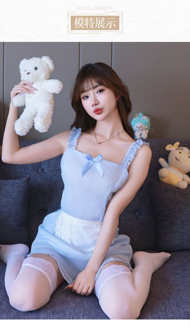 Sweet Maid Lace Sling Apron Costume Set with Blue Stockings — detail image 4
