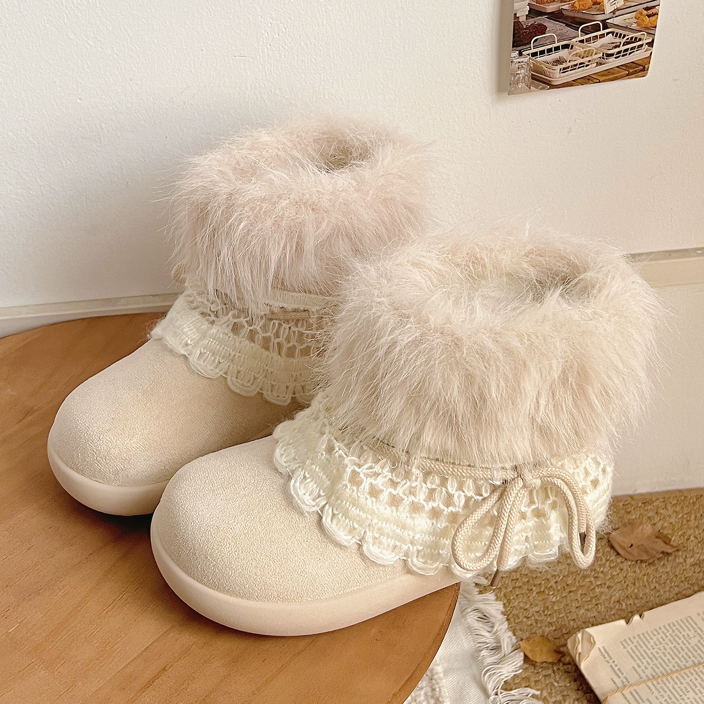 Зимние ботинки из бархата с воротником Fair Isle, утепленные хлопковые, с мехом, сапоги со снежной фактурой Beier BEB3007, единое изделие, дропшиппинг