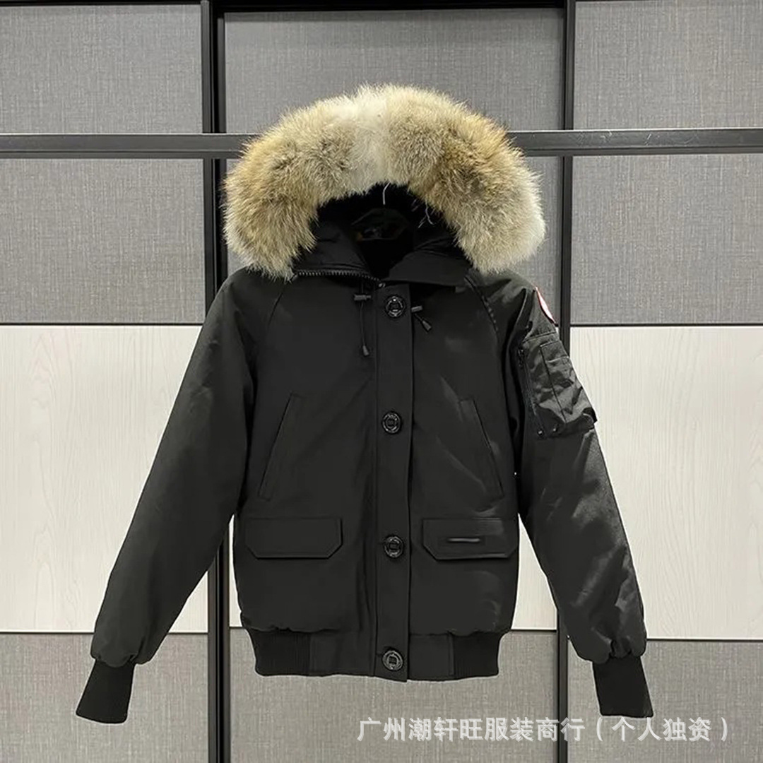 국경 간 무역 다운 재킷 캐나다 02 모델 여성용 숏 재킷 대형 늑대털 장식