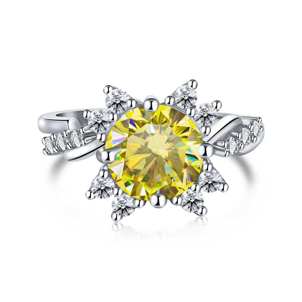 Aliexpress transfronterizo s925 anillo de plata de nieve incrustado 2 quilates anillo de piedra de mosaico de color