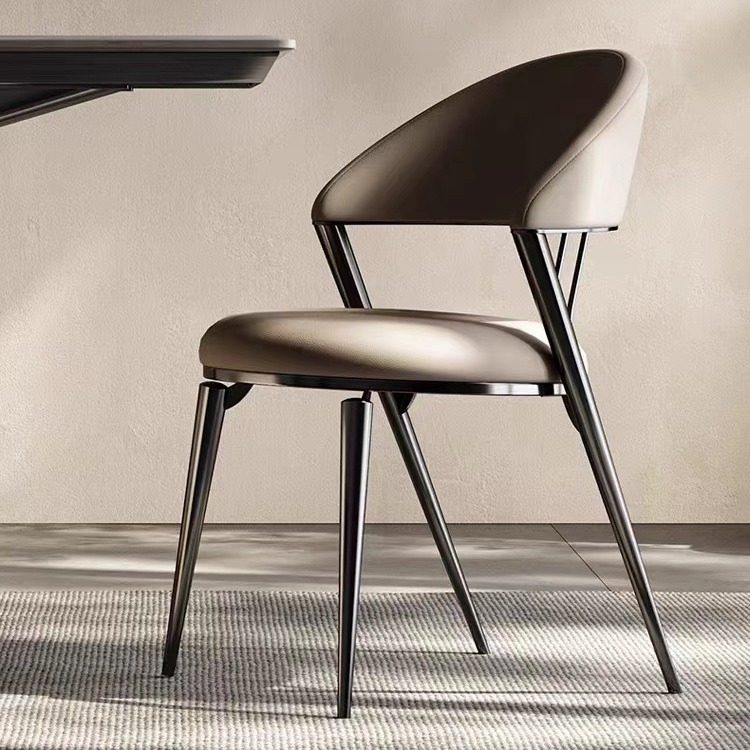 Nordic Light Luxury Dining Chair for Home Use: Casual Leather Design, Perfect for Caf&eacute;s, Hotels, and Restaurants&mdash;Elegant Backrest, Premium-Grade Soft-Seated Dining Table Chair