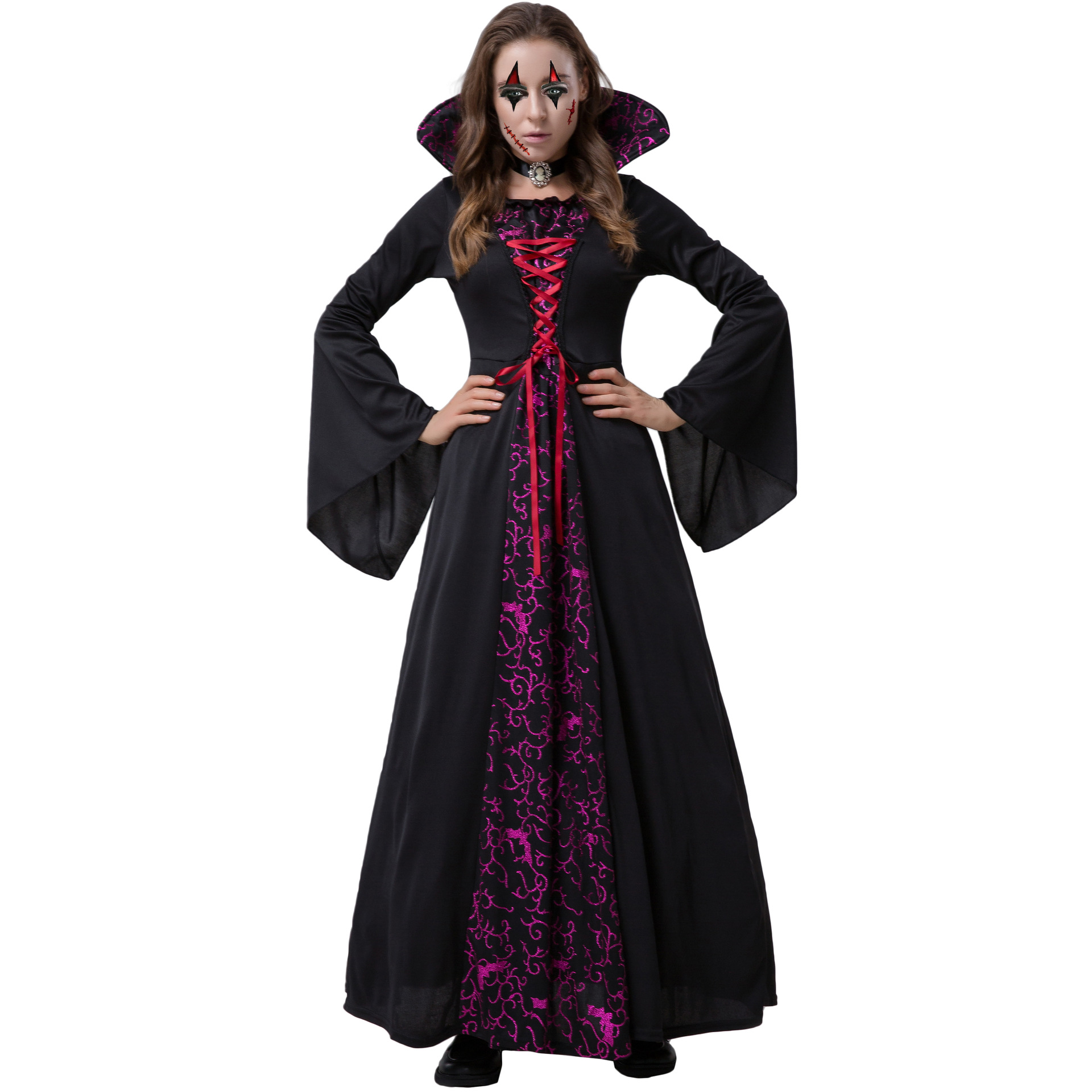 thumbnail image 1 of Disfraces de Halloween 2024 S-XXL Reina de la corte del demonio malvado Disfraz de vampiro Disfraz de escenario Vestido de cosplay Disfraz de Halloween, 1 of 4