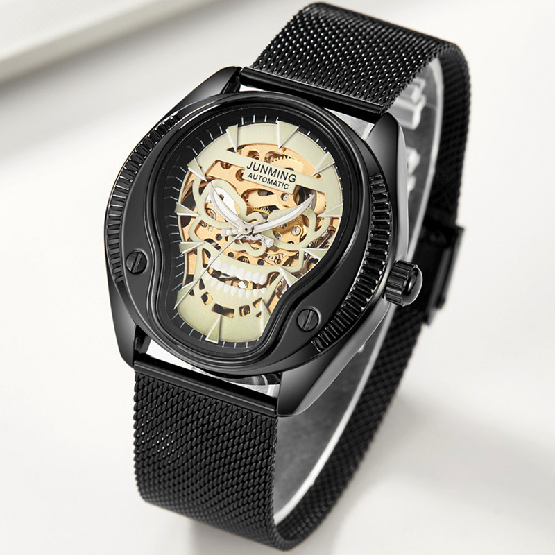 JUNMING reloj de la marca de los hombres Swiss cross-border caliente hueco cráneo tendencia de la moda reloj mecánico automático