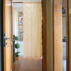 批發米色棉布水晶珠美式穿杆櫃門帘純色半簾簾頭短簾免打孔簾