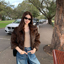 Wuus同款【上东老钱】咖色全真兔毛中古皮草女2025冬新款外套短款