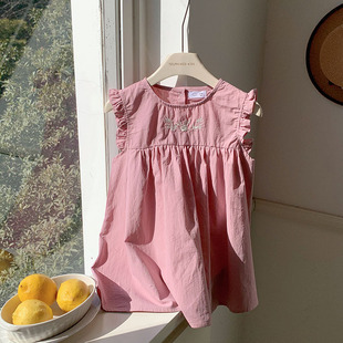 2025 Summer New Embroidered Princess Dress Girls' French Skirt Sweet Lotus Leaf Sleeve Dress Foreign Trade Children's Clothing