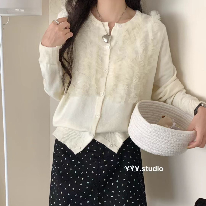Lace Cardigan Women's Round Neck Gentle Knitwear Women's 2025 Autumn and Winter Tops Korean Lace Elegant Style Knitwear Lace Cardigan Women's Round Neck Gentle Knitwear Women's 2025 Autumn and Winter Tops Korean Lace Elegant Style Knitwear