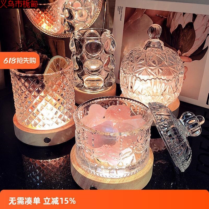 创意无火香薰精油扩香石居家玻璃杯女生宿舍氛围夜灯香氛摆件晶石