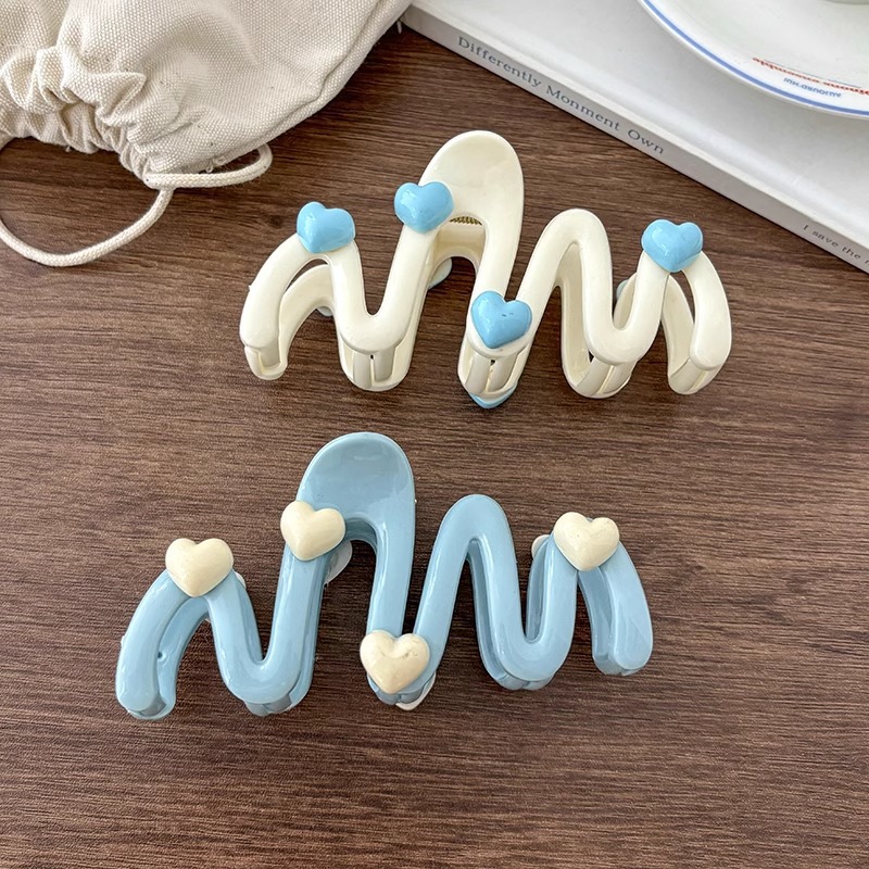 Wave amor agarrar clips para mujeres nuevo azul crema cabeza de tiburón clips de cabello de niña dulce toque de cabeza