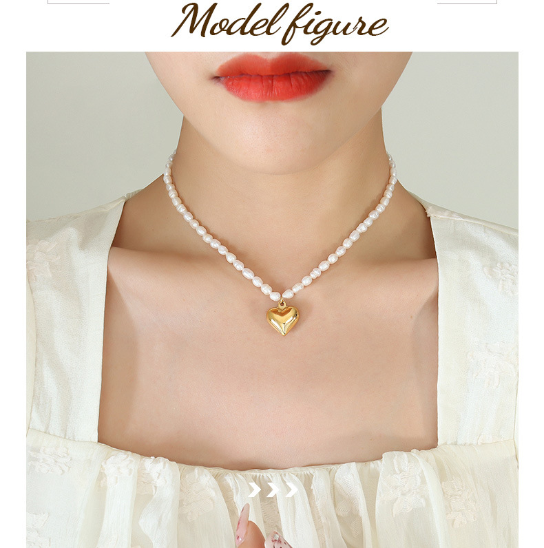 Fashion Heart Shape Titanium Steel Plating Artificial Pearls Pendant Necklace 1 Piece