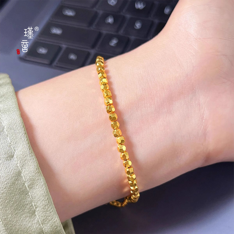 Jin Yan has not faded for a long time 24K bright gold flash disco jumping beads bracelet transfer beads fashion small gold beads simple bracelet Jin Yan has not faded for a long time 24K bright gold flash disco jumping beads bracelet transfer beads fashion small gold beads simple bracelet